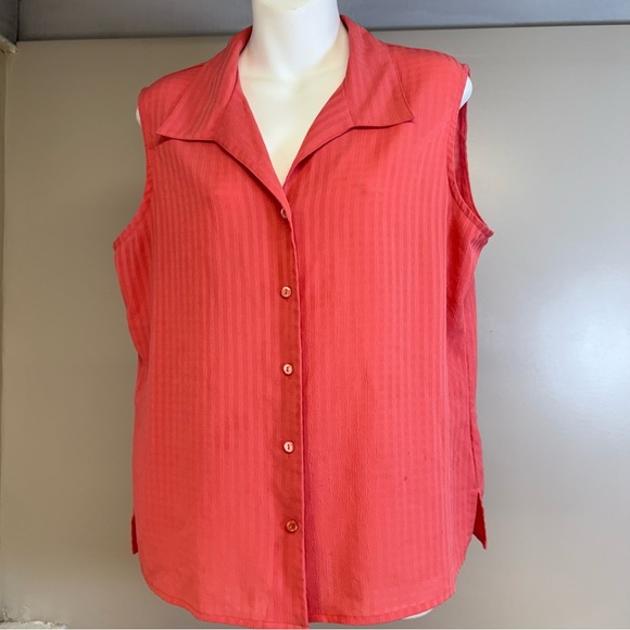 Notations Top Womens Large Pink-coral Sleeveless Button Collared V Neck - Picture 1 of 6